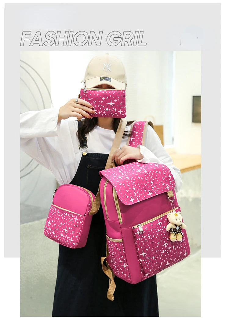 3-Piece Canvas Backpack Set for School