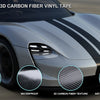 A closeup of a car featuring Arespark 3D carbon fiber vinyl tape with anti-scratch, waterproof, and air release technology.