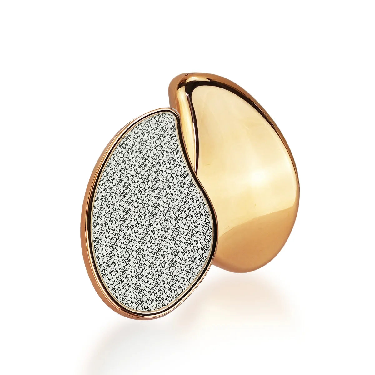A gold-toned hair remover with a teardrop shape and a clear glass insert for sensitive skin.