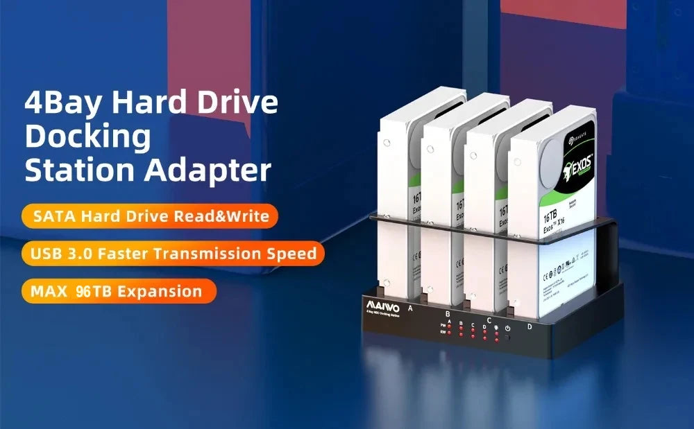 4-Bay USB 3.0 Hard Drive Docking Station for 2.5/3.5" SATA HDD & SSD