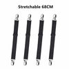 Set of four stretchable black corner straps measuring 68cm for bed sheets