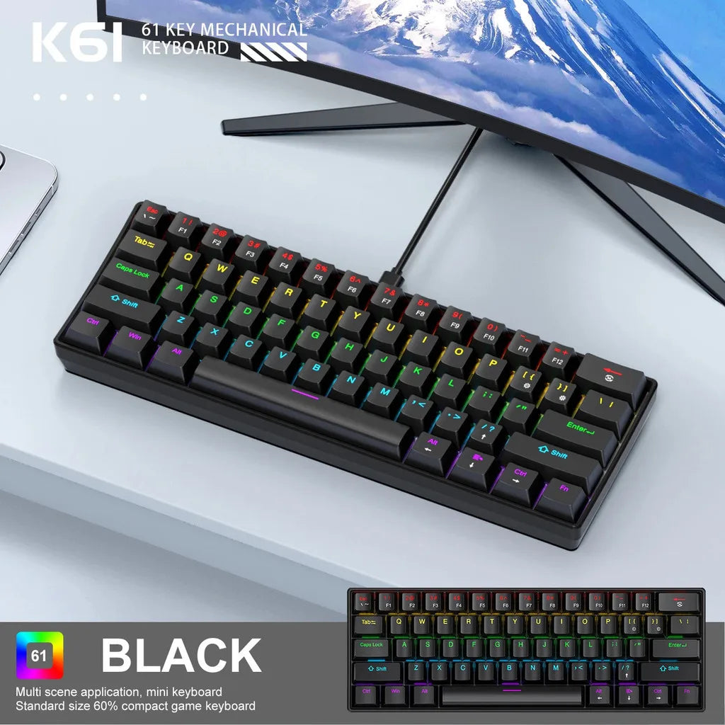 Compact 61-Key Mechanical Gaming Keyboard with RGB Backlighting