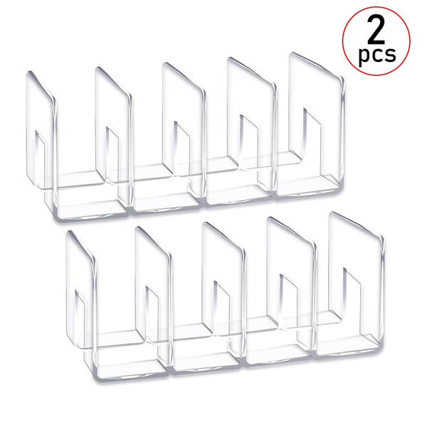 Dos organizadores plásticos transparentes para bolsos, cada sección diseñada para guardar accesorios.