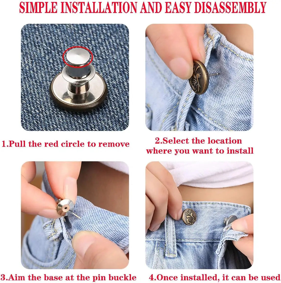 No-Sew Adjustable Jeans Button Pins for Waist Tightening and Decoration