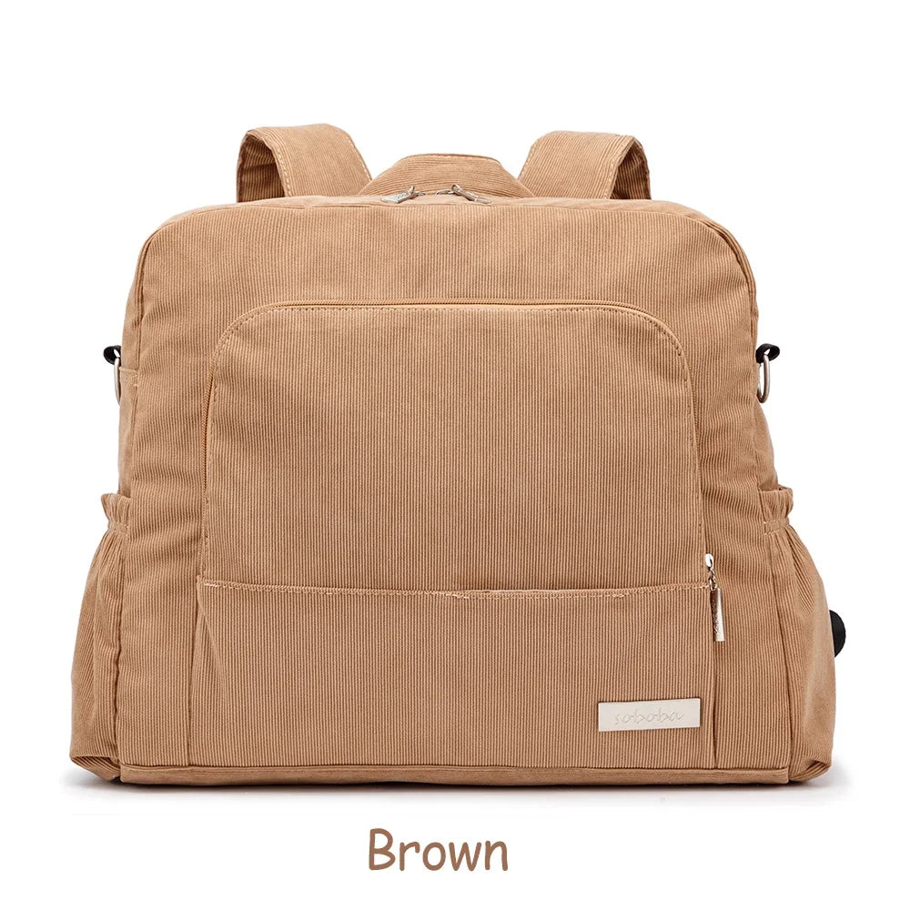 Soft Corduroy Diaper Backpack with Large Capacity