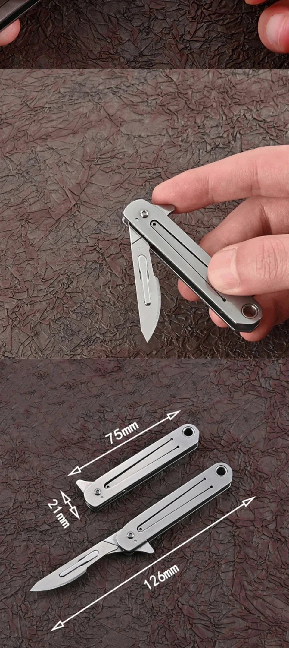 Compact Stainless Steel Folding Knife with Keychain