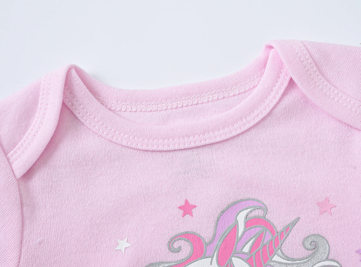 Cotton Short Sleeve Baby Bodysuits – Floral Print, 0-12 Months