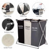 Foldable waterproof laundry basket with dark and light sorting compartments and handles