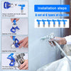 A set of six types of paint spray nozzles and related tools for installation