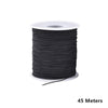 A roll of black 1mm elastic stretchy cord for jewelry making, measuring 45 meters long.