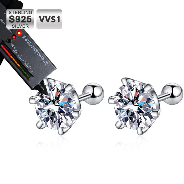 Round Moissanite Stud Earrings in Sterling Silver