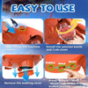 An orange crab bubble blower is shown with instructions for charging, installing solution bottles and crab claws, and using t