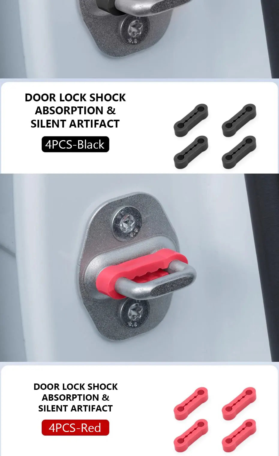 Door lock shock absorption and silent artifact silicone pads in black and red colors