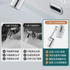 A set of chrome faucet extenders showing 1.0, 2.0, and 3.0 versions with features like adjustable height and rotating spray m