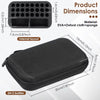 A black portable EVA hard case for insulin and peptide vials, showing its internal layout and dimensions.