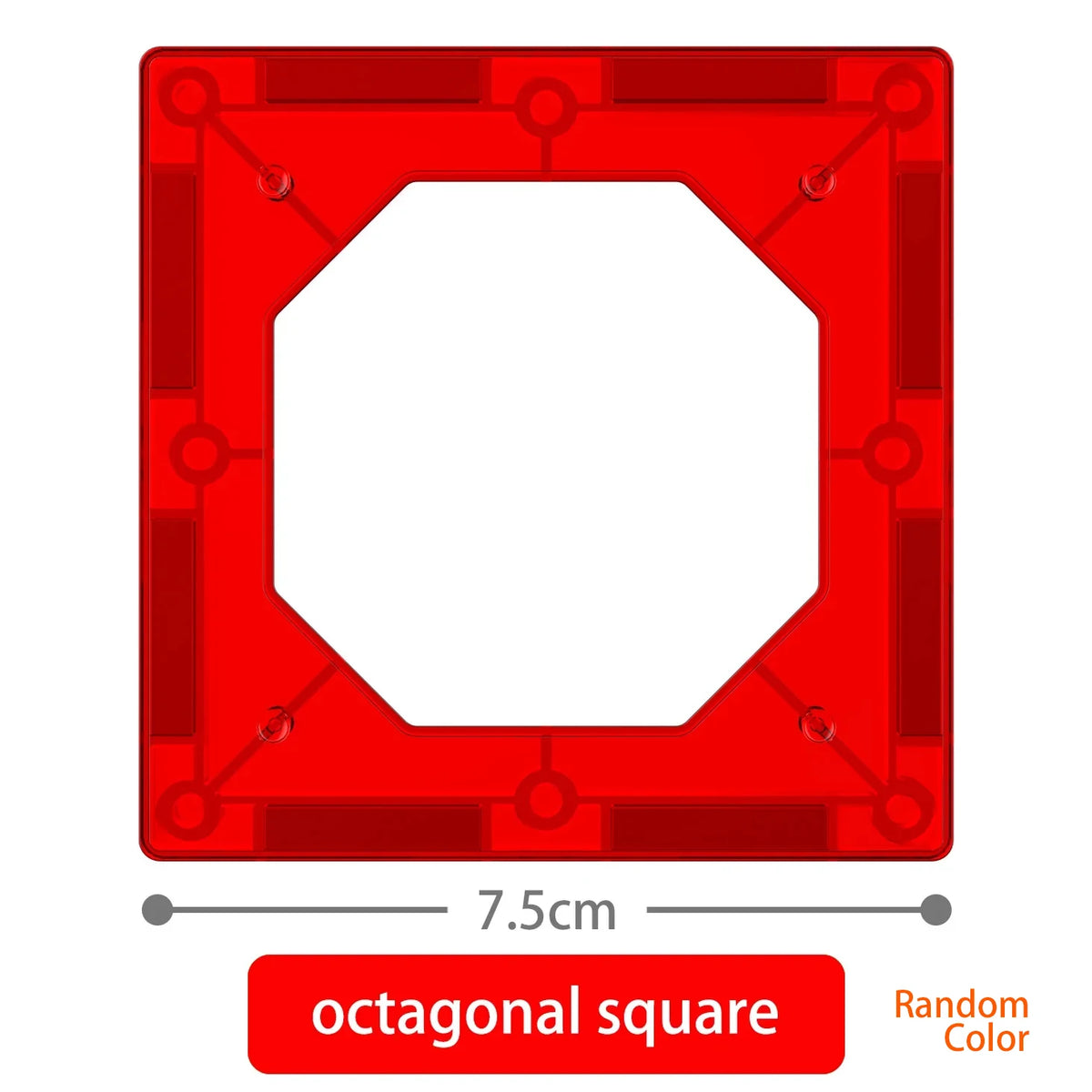 Red octagonal square magnetic building tile with a central hexagonal cutout
