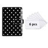 Black polka dot PU leather binder wallet with cash envelopes and card holder featuring six cards