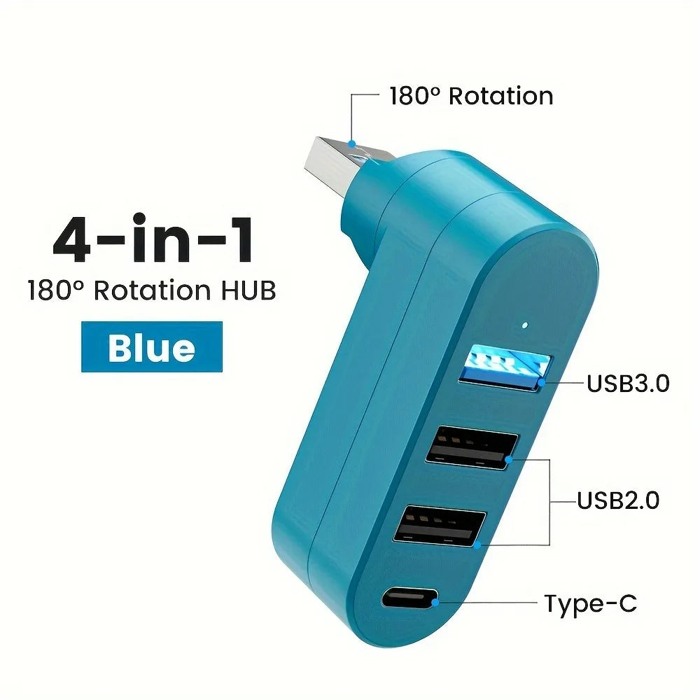 180° Rotating USB-C & USB-A Hub with 3-Port Expansion