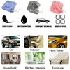Microfiber car wash mitts shown for various uses including car, interior, household, kitchen utensils, and furniture.