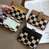 Checkered Canvas Card Wallet with Buckle Closure