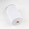 A roll of white polyester elastic bands for sewing and crafts.