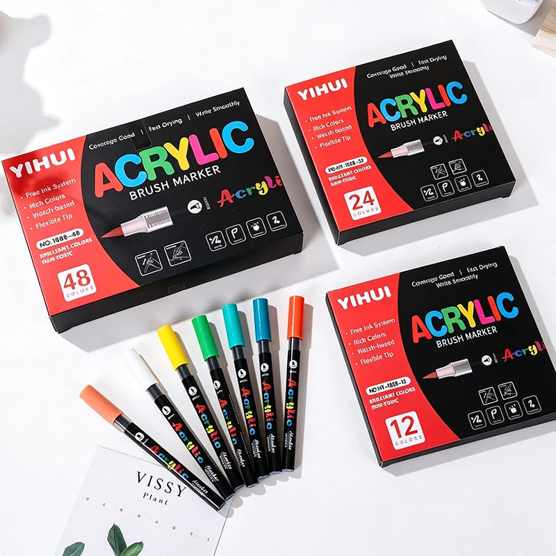 48-Color Acrylic Paint Markers with Soft Brush Tips