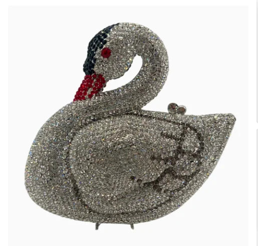 Swan Shaped Crystal Evening Clutch with Rhinestone Accents