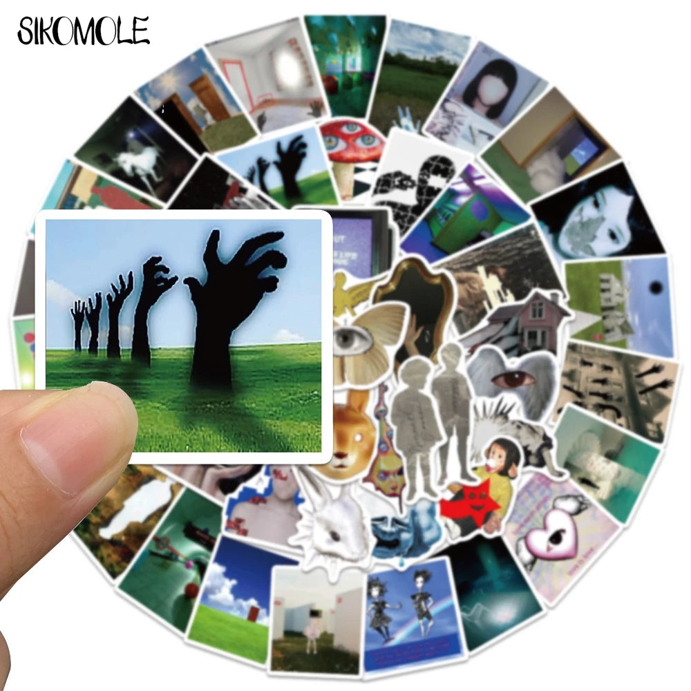 A collection of colorful cartoon dream core art stickers arranged in a circular pattern.