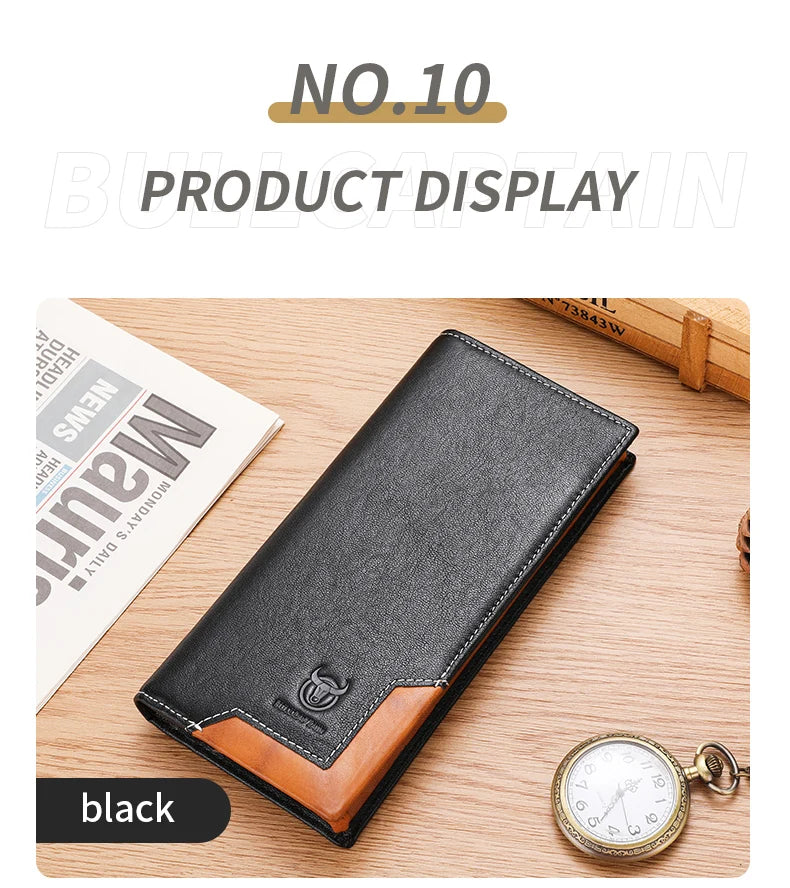 Men's Genuine Leather RFID Blocking Long Wallet with Card Holder