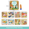 A set of forest animal watercolor painting pages and an orange paint brush for a reusable water drawing book.