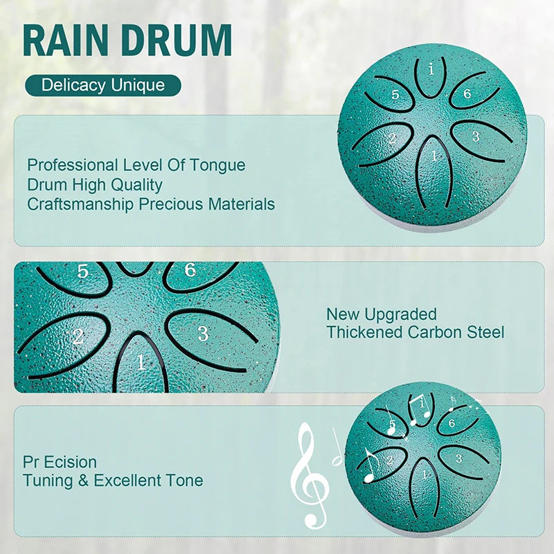6-Note Steel Tongue Rain Drum for Outdoor Meditation & Relaxation