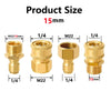 Brass pressure washer adapter kit showing M22 to 1/4 and M22 to 1/4 fittings with a 15mm dimension marker.