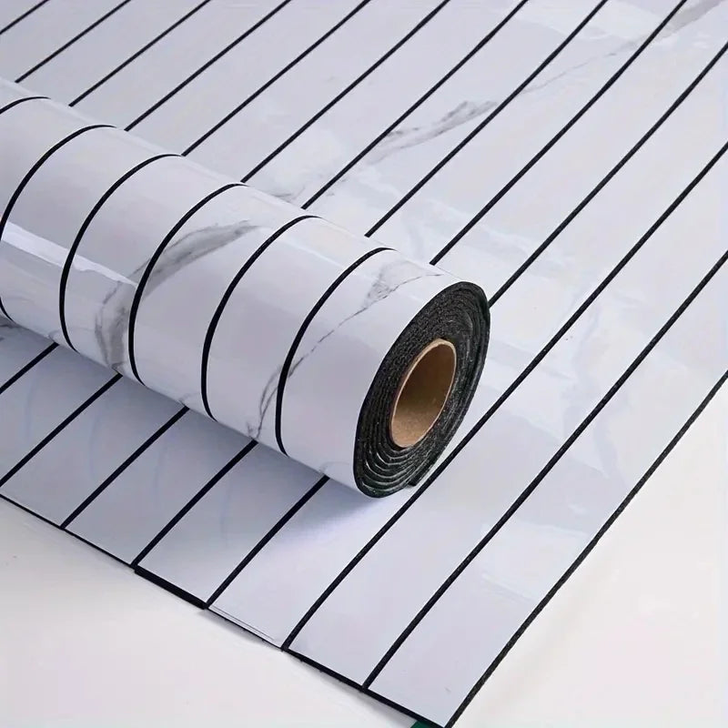 Roll of extra thick 3D wood grain self-adhesive wallpaper with black and white stripes