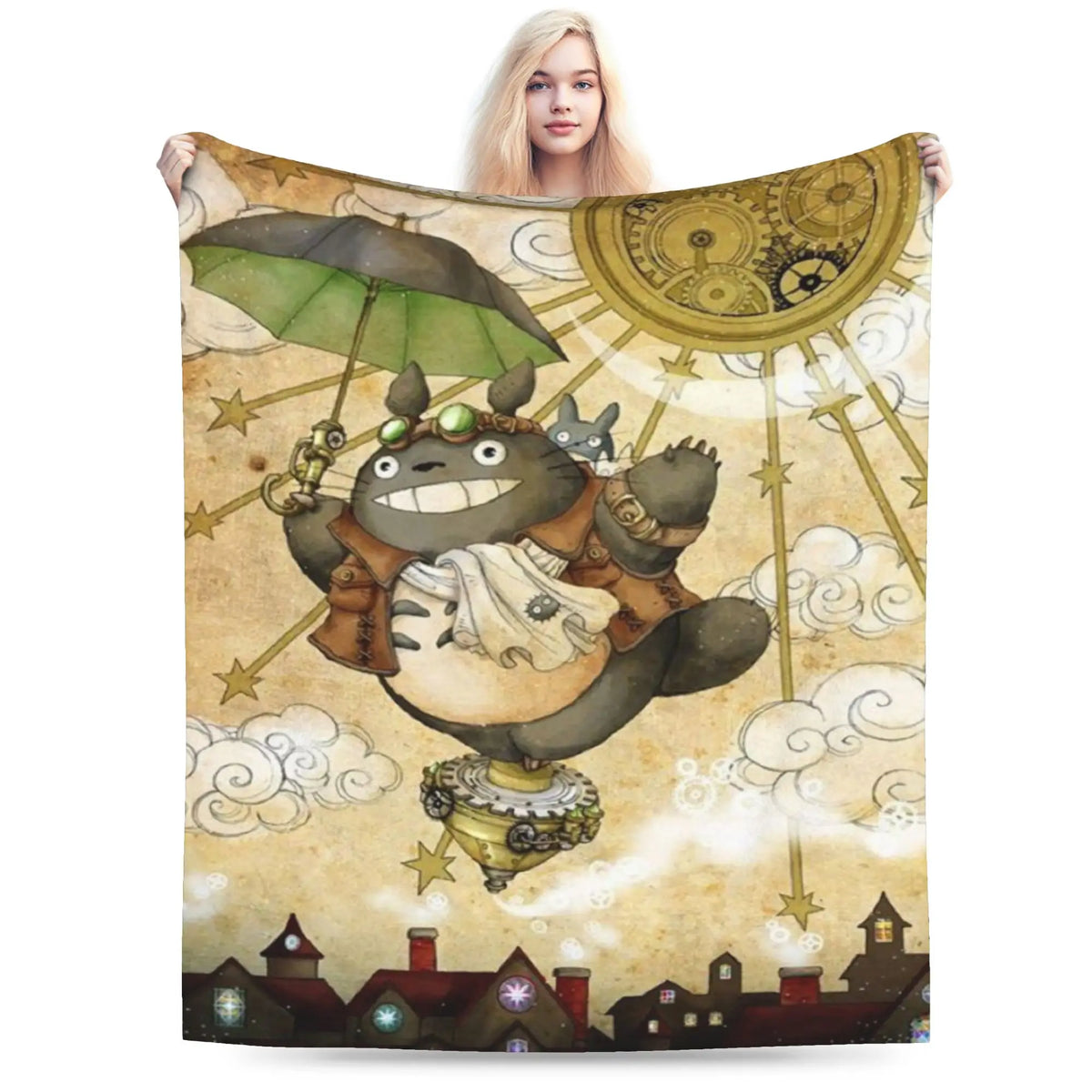 Cozy Grey Totoro-Inspired Fleece Throw Blanket