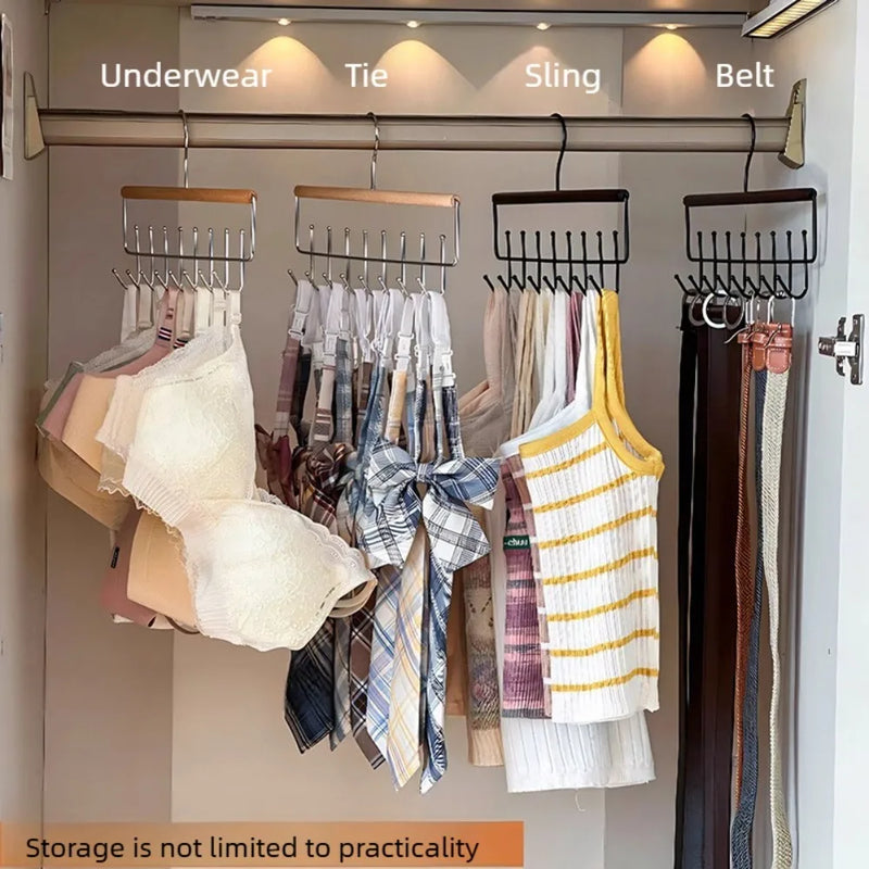 Wall-Mounted 8-Hook Organizer Rack (Iron & Wood)