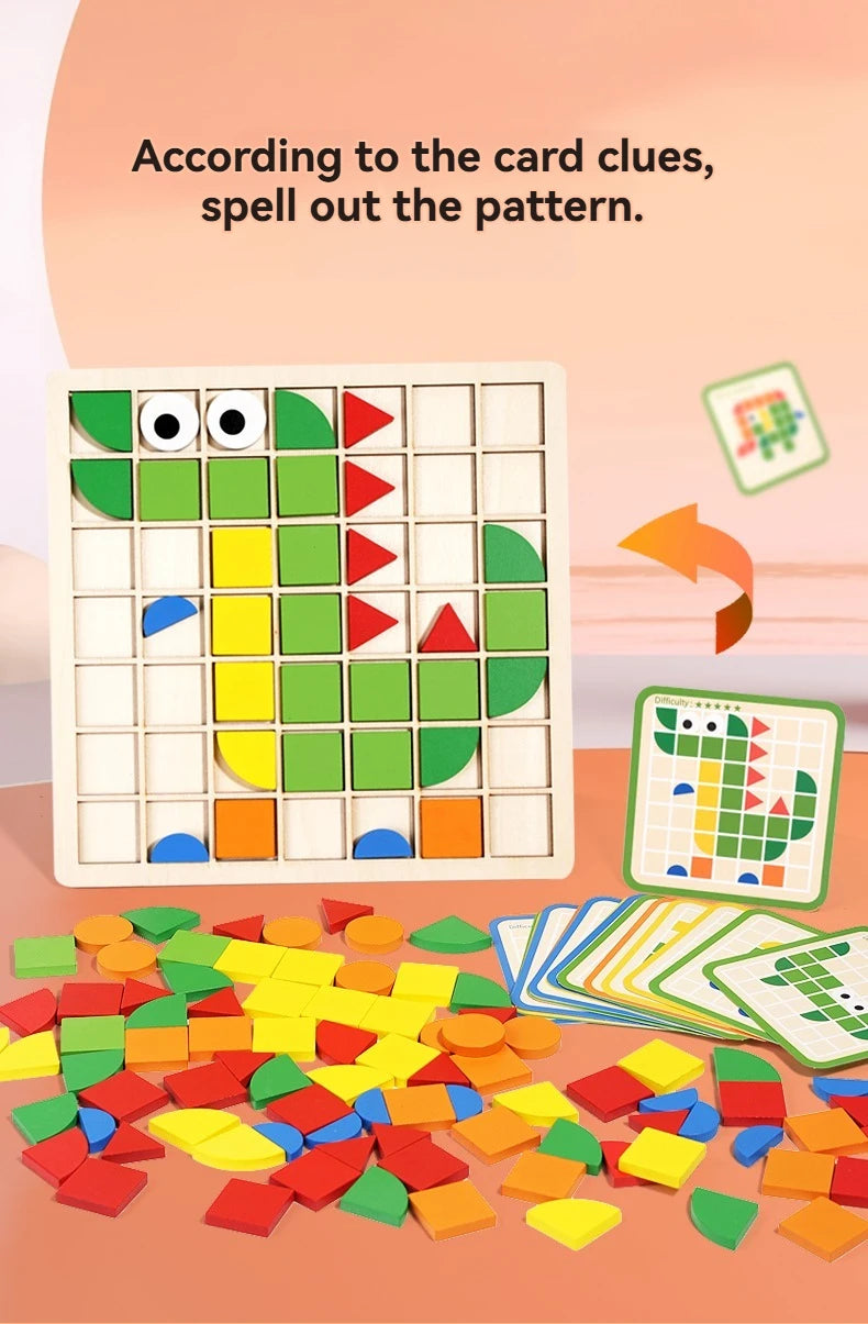Wooden Shape & Color Mosaic Puzzle Set for Kids