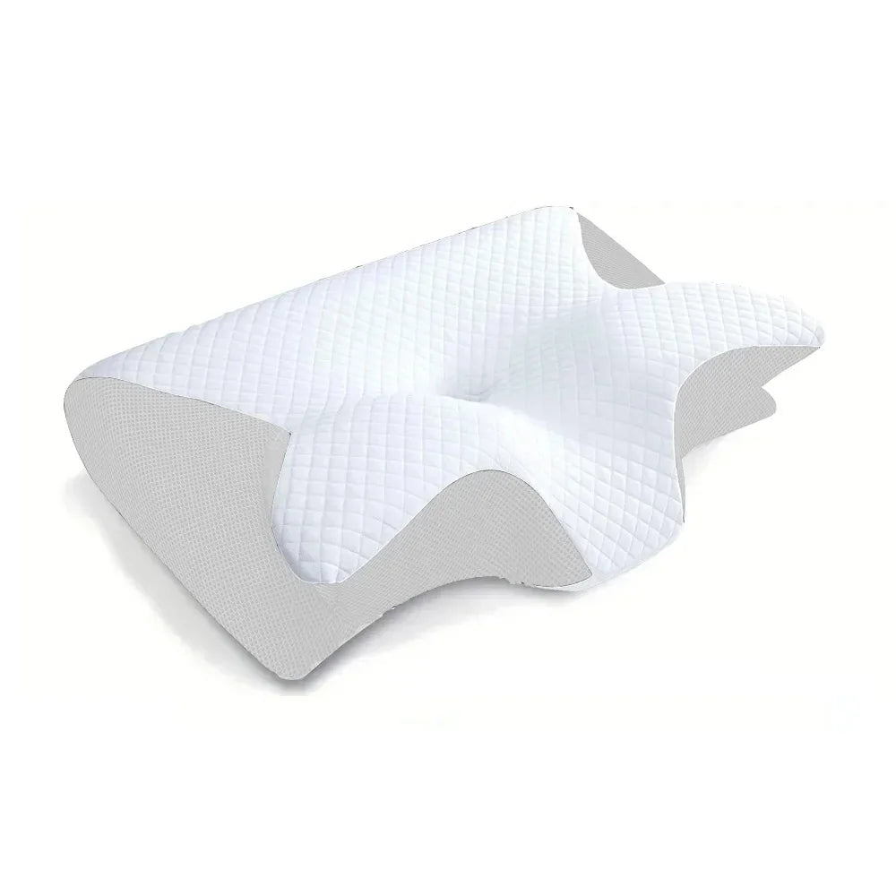 Oreiller cervical en mousse à mémoire de forme blanc, en forme d'étoile.