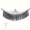 Bohemian handwoven corner toy storage net with blue and gray tassels hanging decoration