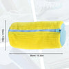 Yellow and light blue durable shoe washing bag with a self-locking zipper.
