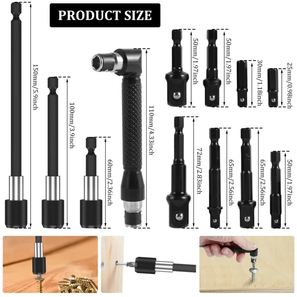 Flexible Drill Bit Extension & Right Angle Adapter Kit