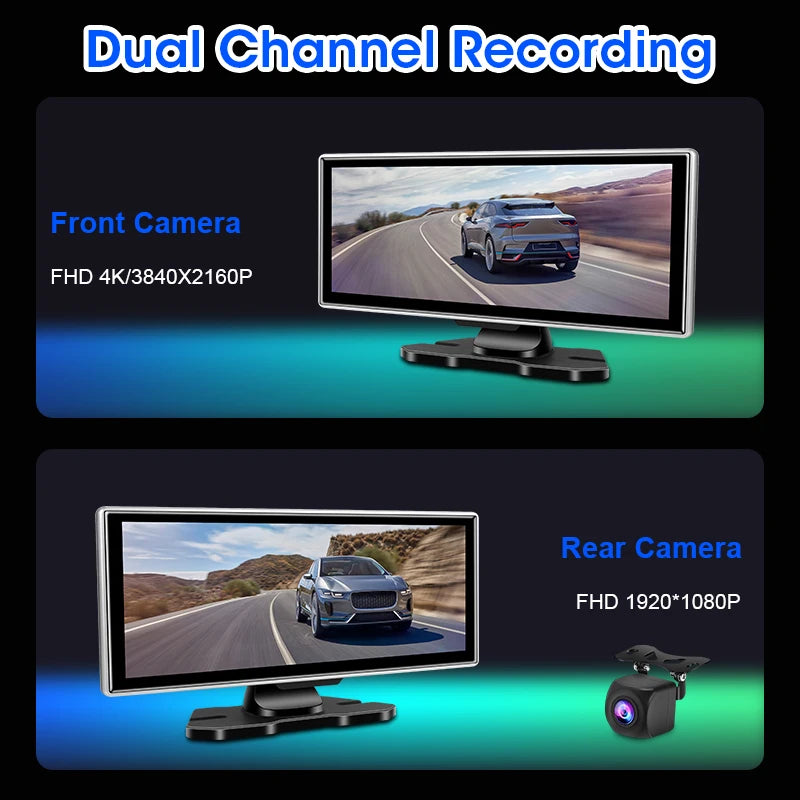 12-Inch Rearview Mirror Dash Cam with Wireless CarPlay & GPS