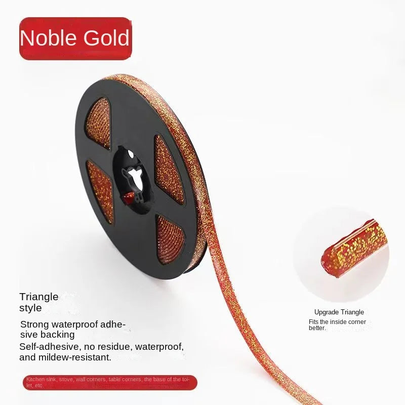 Roll of Noble Gold waterproof self-adhesive tile gap tape used for decorative seams.
