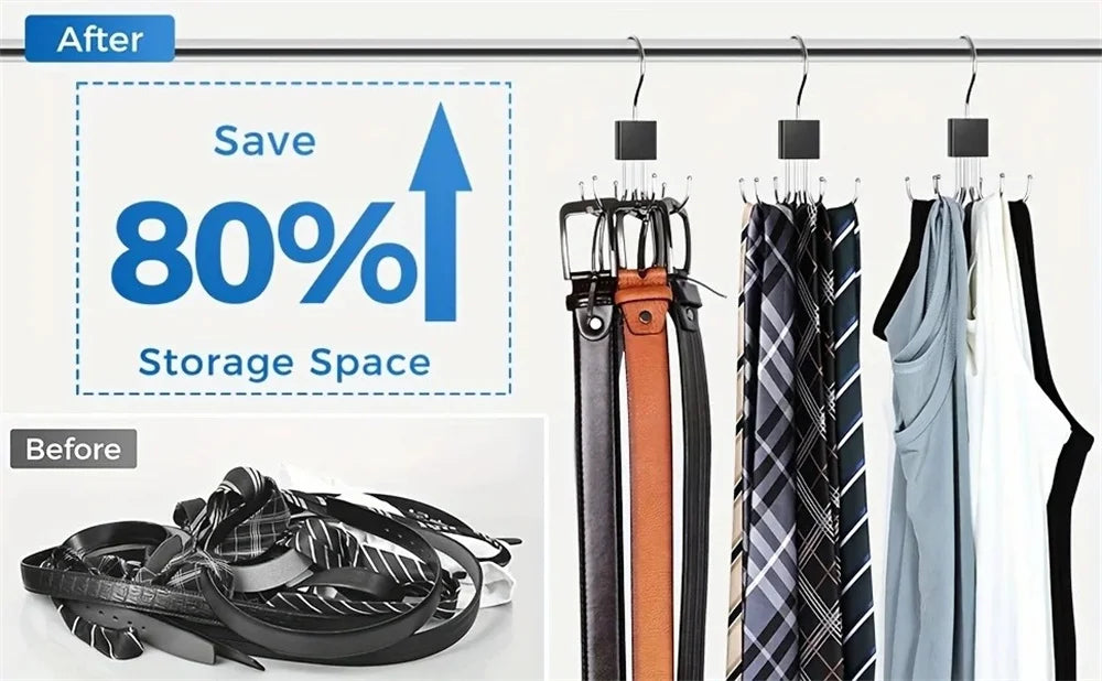 360° Rotating Multi-Hook Closet Organizer for Belts, Scarves, and Ties
