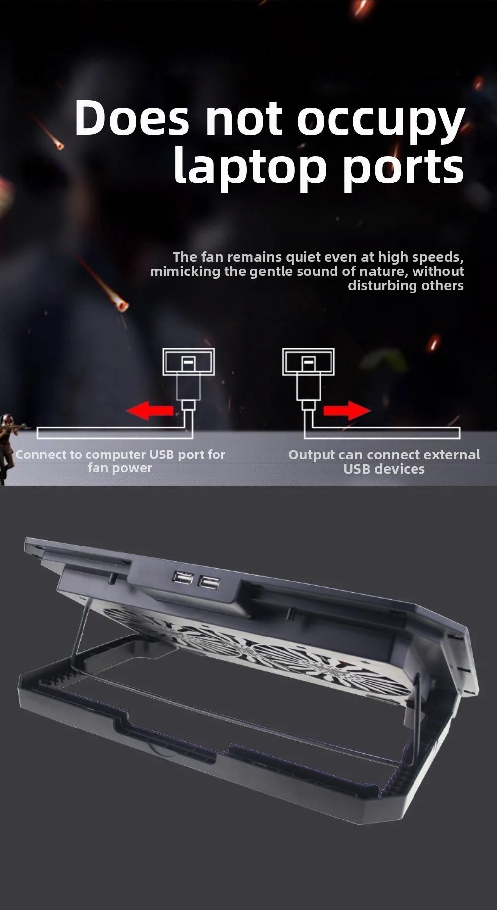 Adjustable RGB Laptop Cooling Pad with Dual Fans and Phone Holder