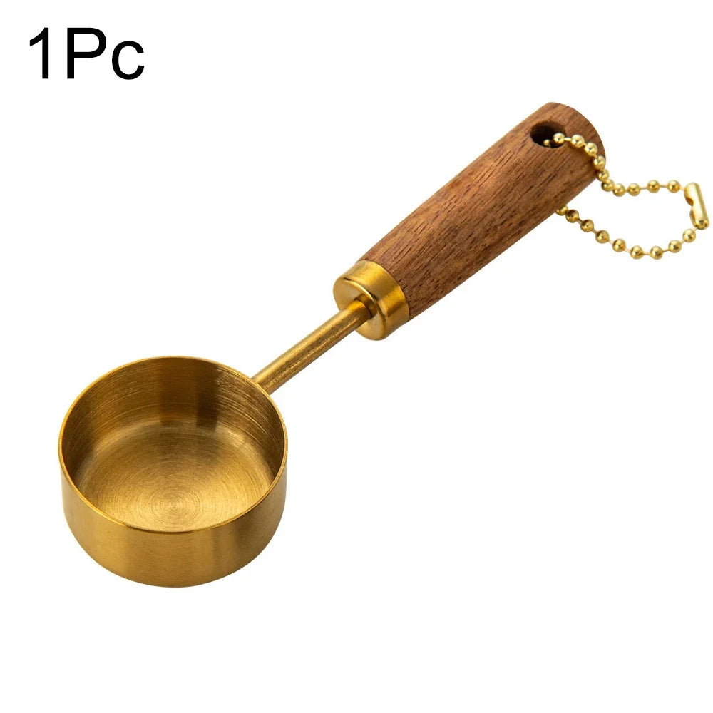 Stainless Steel Measuring Cup and Spoon Set with Wooden Handles