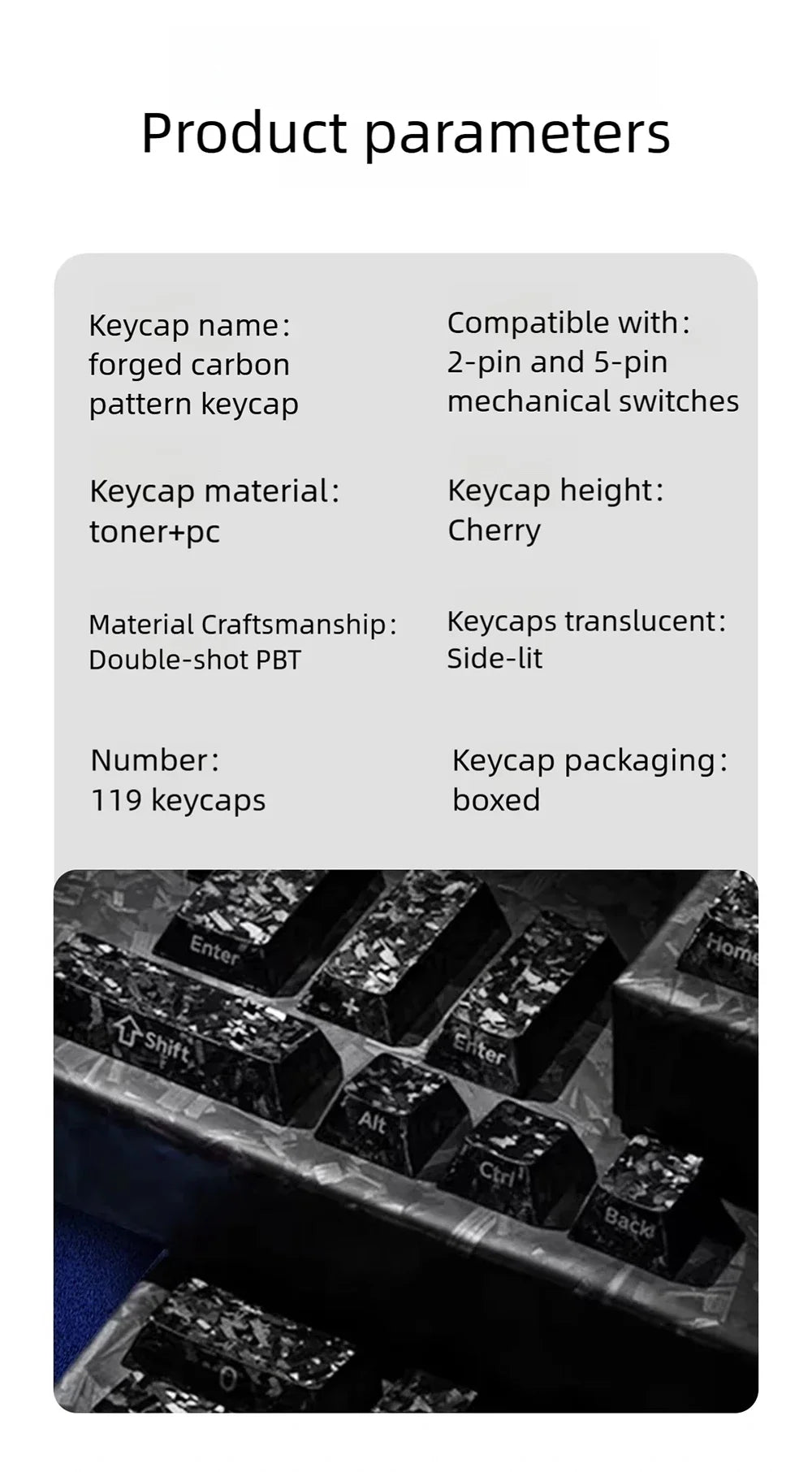 Carbon Fiber Textured Side-Printed Keycaps (CHERRY Profile)