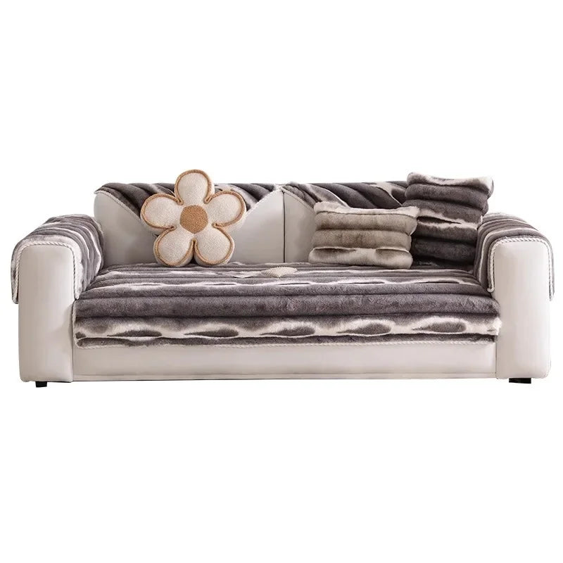 Cozy Anti-Slip Sofa Cover with Plush Fleece for L-Shaped and Standard Sofas
