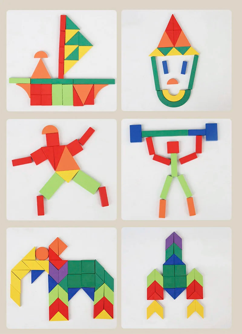 Wooden Shape Matching Puzzle Set with 102 Blocks and 48 Cards
