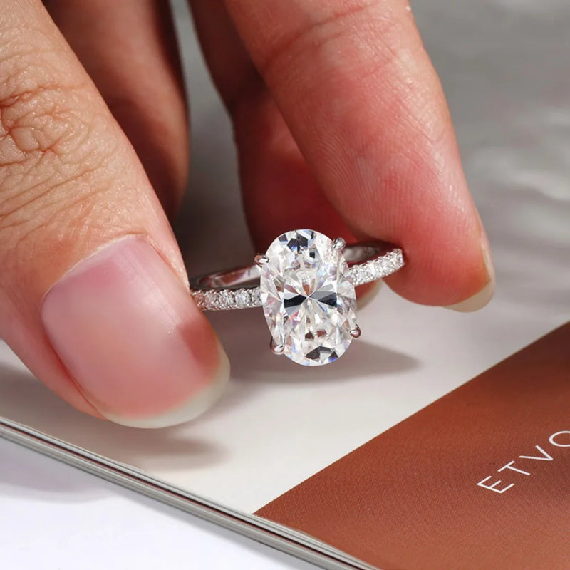4.5ct Oval Moissanite Engagement Ring with Hidden Halo
