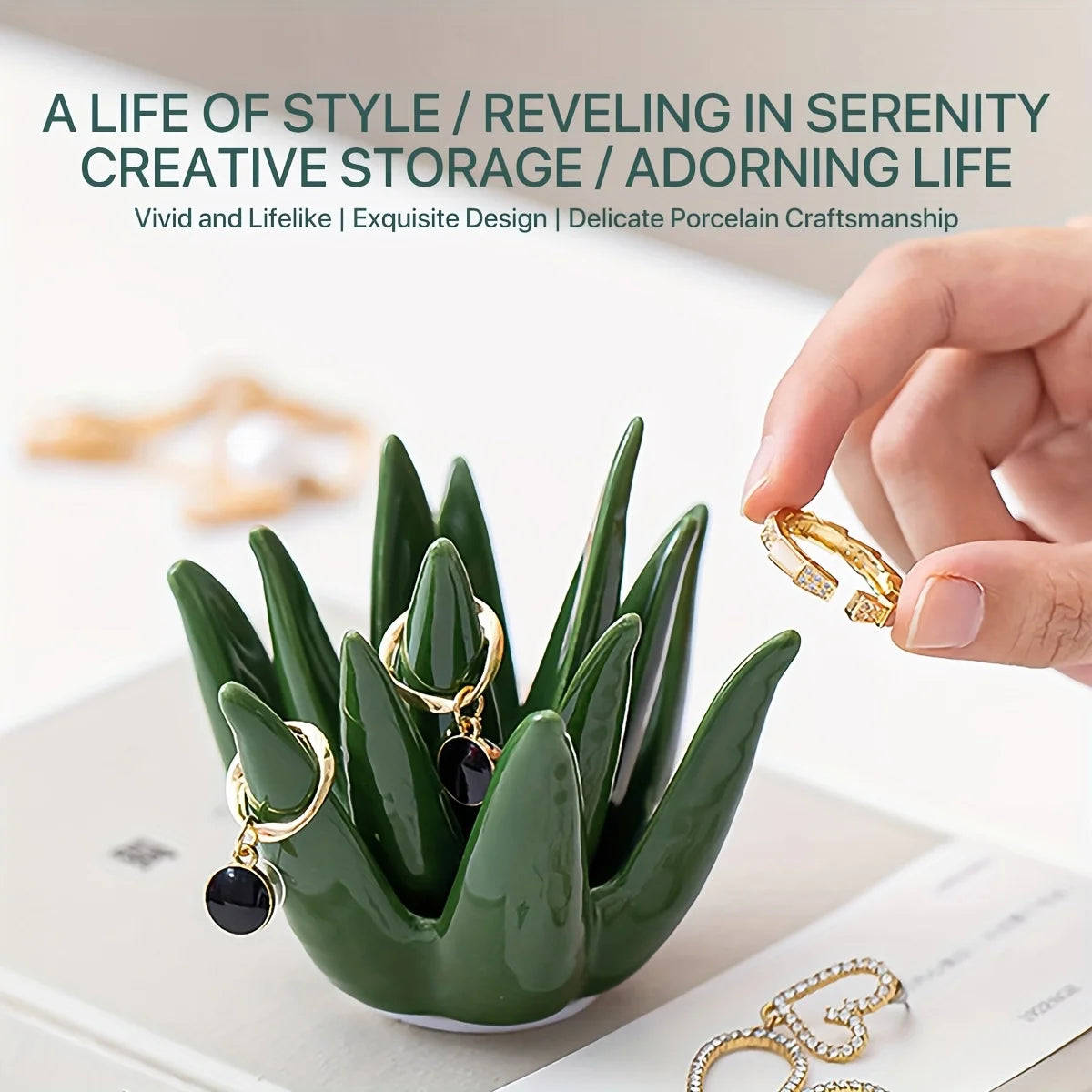 Ceramic Aloe Vera Jewelry Organizer with Ring Holder